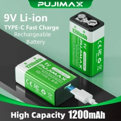 Nabíjecí baterie Li-ion 9V 1200mAh 6F22, nabíjení USB C 