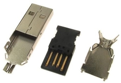 USB konektor TYP A na kabel, kovový kryt