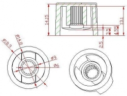 Přístrojový knoflík KN19 19x14,5mm, hřídel 6mm