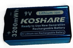 Nabíjecí baterie Li-ion 9V 3200mWh 6F22, nabíjení USB C