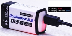 Nabíjecí baterie Li-ion 9V 650mAh 6F22, GTF, napájení USB micro