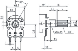 Miniaturní potenciometr průměr 17mm, hřídel 6 mm